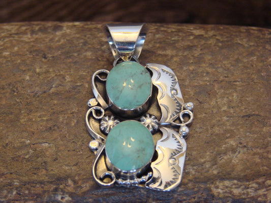 Native American Sterling Silver & Turquoise Pendant by Delgarito