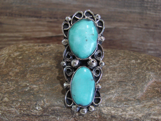 Native American Nickel Silver & Turquoise Ring by Cleveland - Size 7