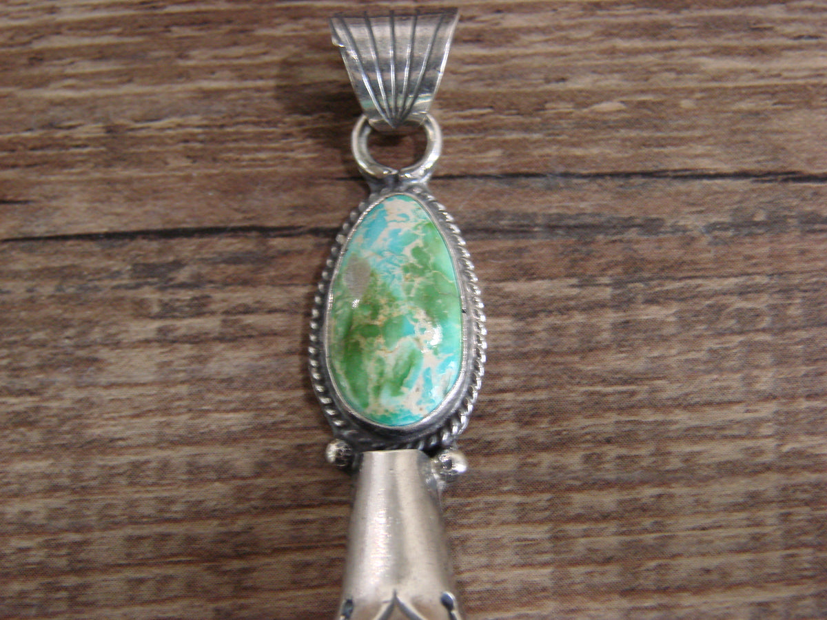 Native American Sterling Silver & Turquoise Squash Blossom Pendant by Betone