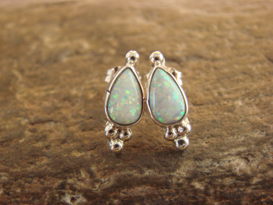 Native American Sterling Silver & White Opal Stud Post Earrings - Joe