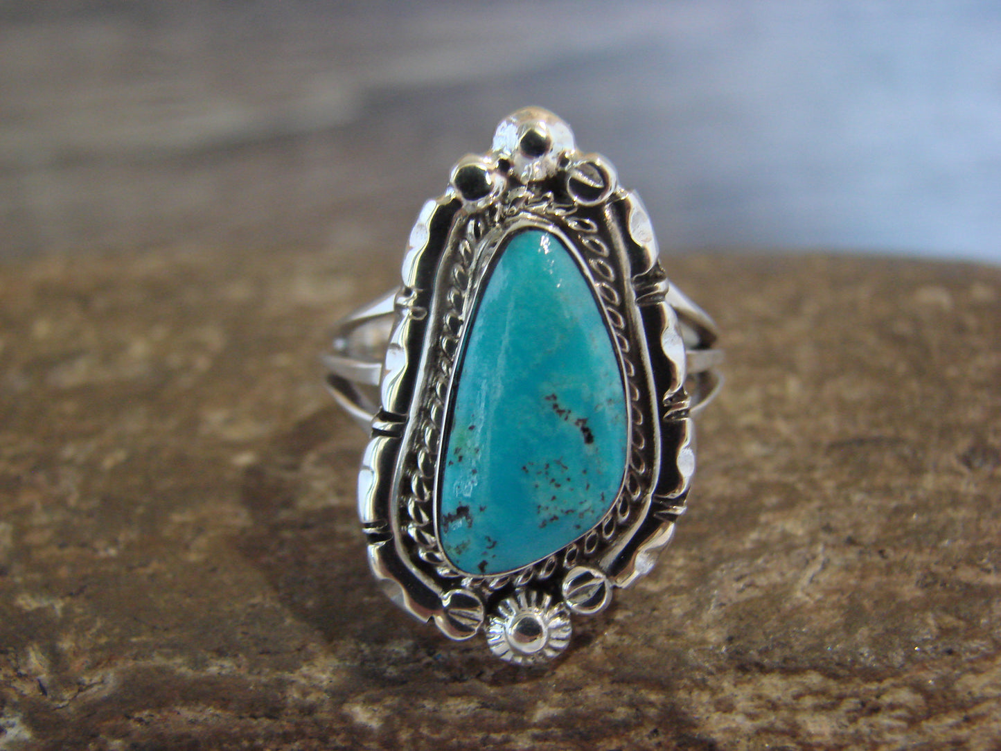 Native American Sterling Silver & Turquoise Ring - Size 7 - Saunders