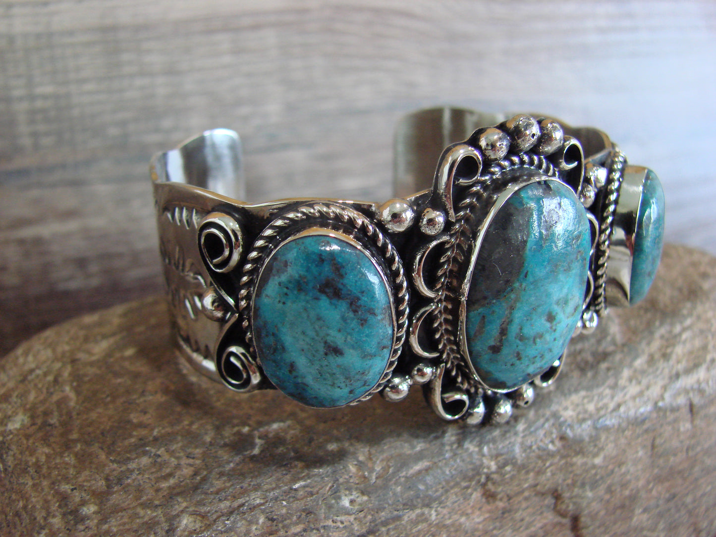Native American Indian Nickel Silver & Turquoise Bracelet by Cleveland