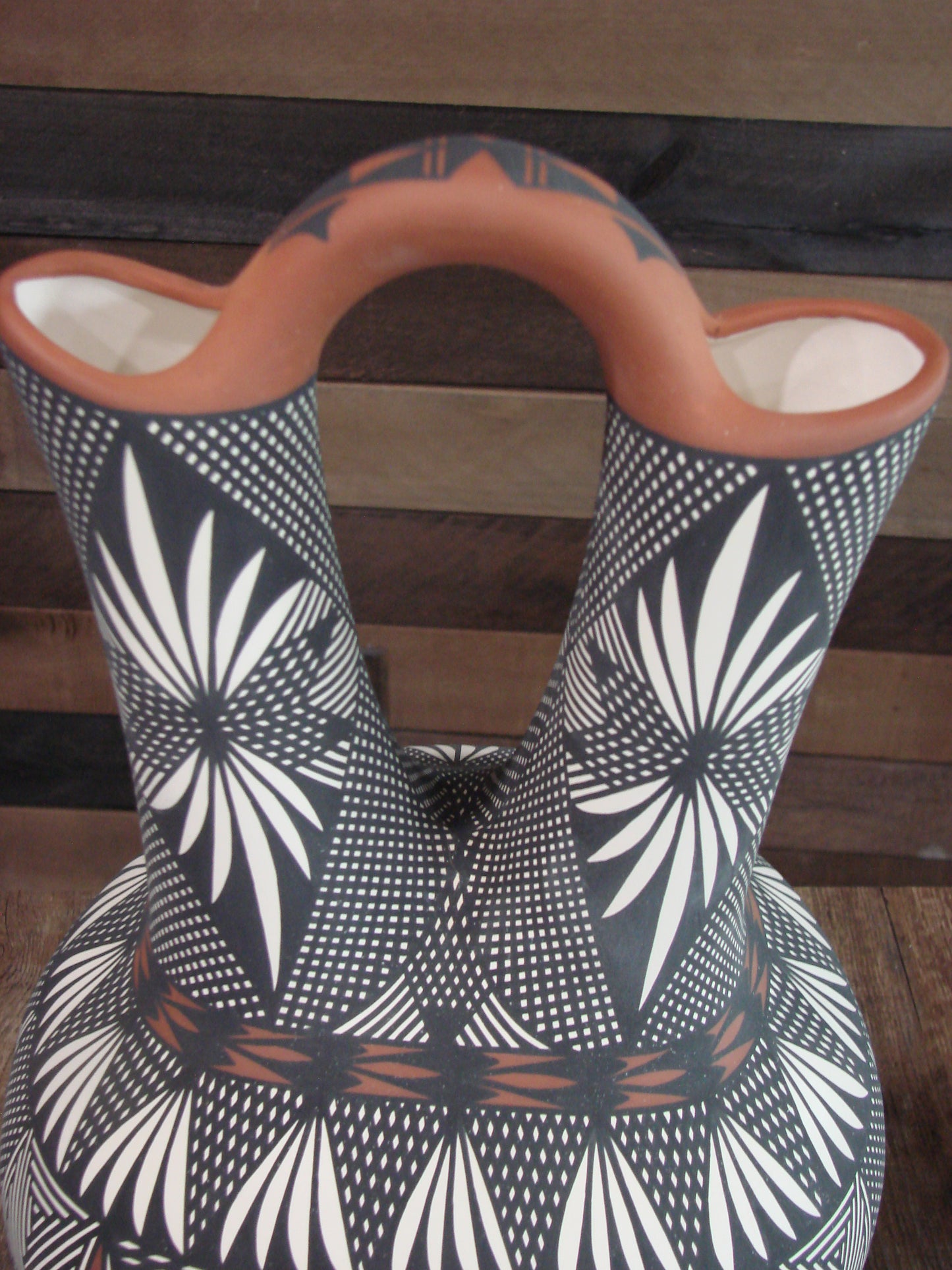 Native American Acoma Pueblo Fine Line Hand Painted Wedding Vase by Vallo
