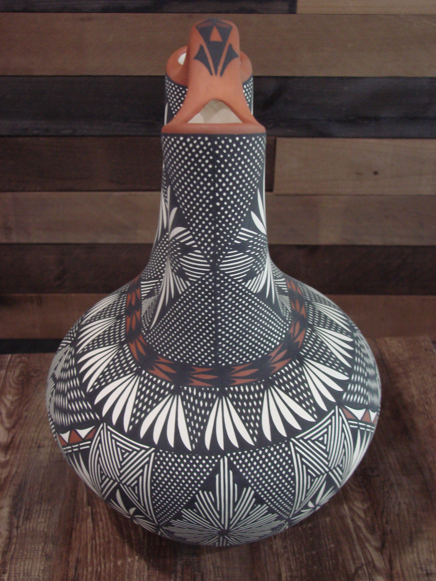 Native American Acoma Pueblo Fine Line Hand Painted Wedding Vase by Vallo