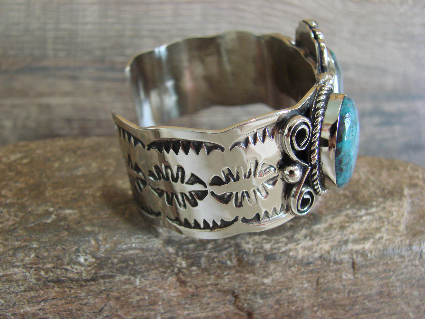 Native American Indian Nickel Silver & Turquoise Bracelet by Cleveland