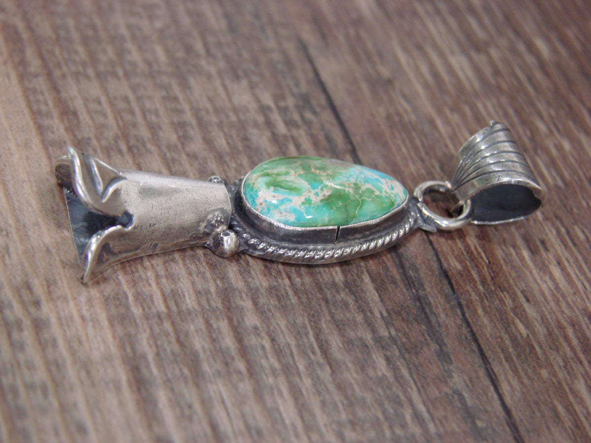 Native American Sterling Silver & Turquoise Squash Blossom Pendant by Betone