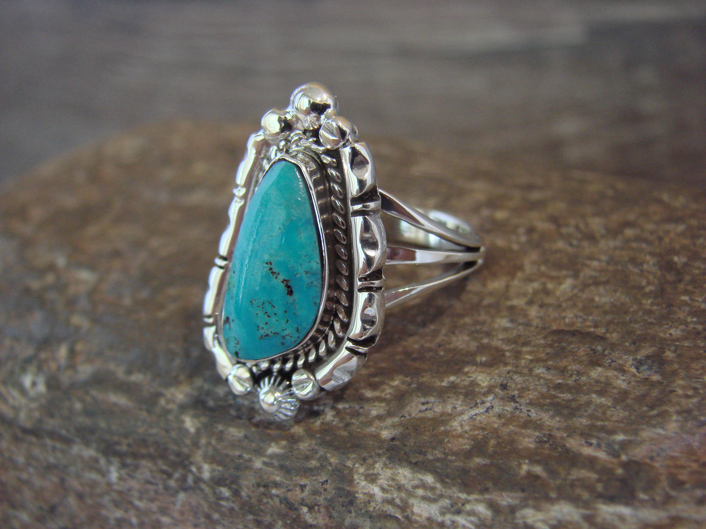 Native American Sterling Silver & Turquoise Ring - Size 7 - Saunders