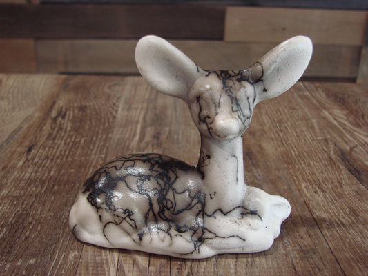 Small Native American Pottery Horse Hair Fawn Sculpture by Vail