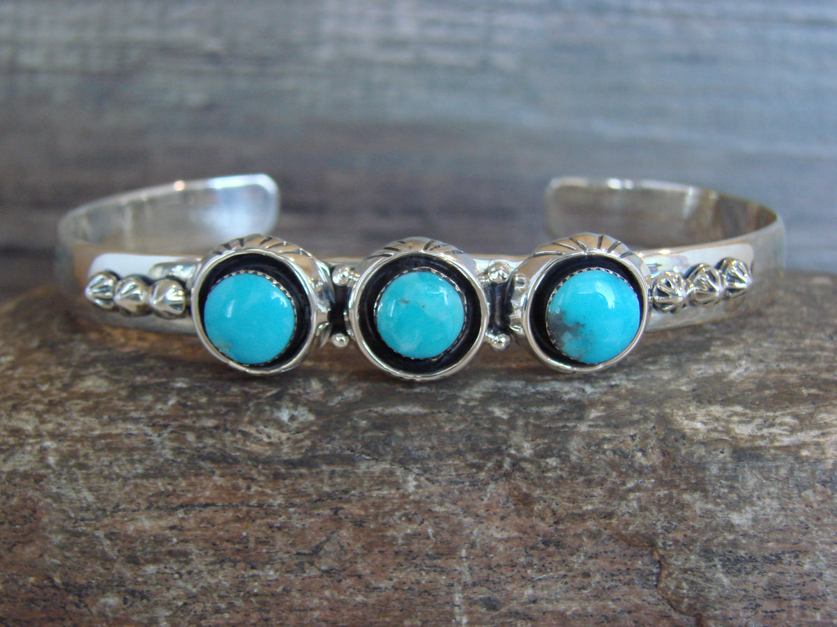 Native American Sterling Silver & Turquoise Row Bracelet by Yazzie