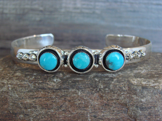 Native American Sterling Silver & Turquoise Row Bracelet by Yazzie