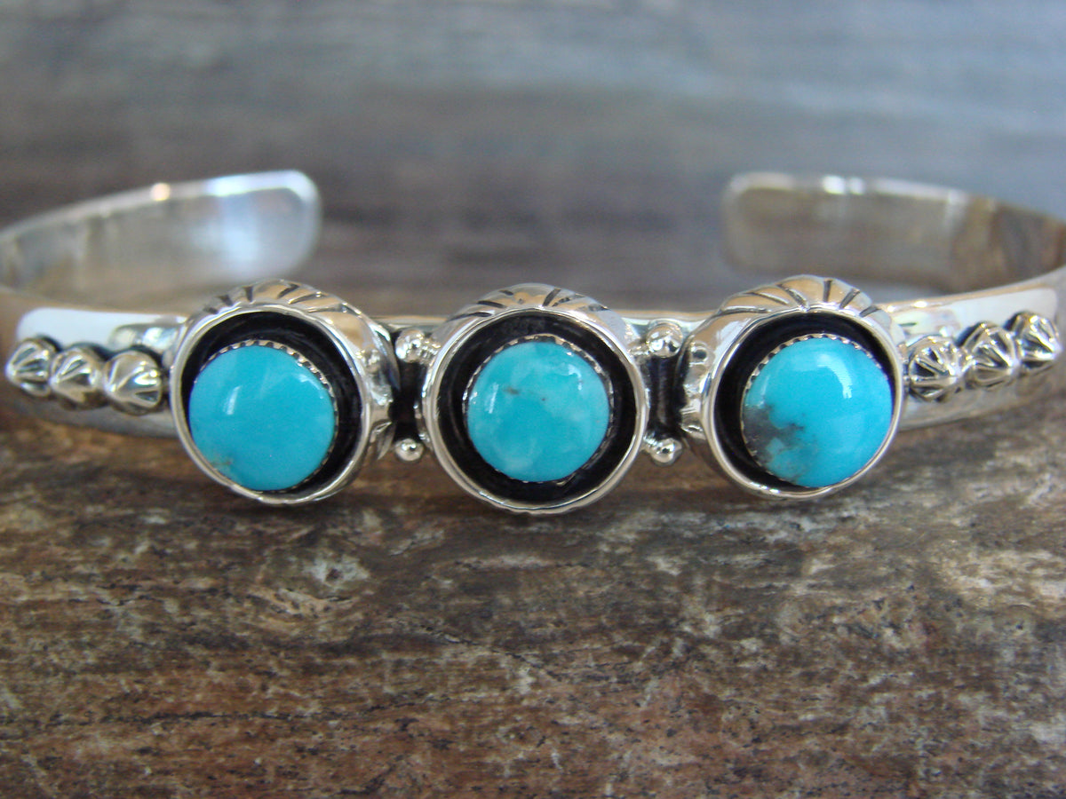Native American Sterling Silver & Turquoise Row Bracelet by Yazzie