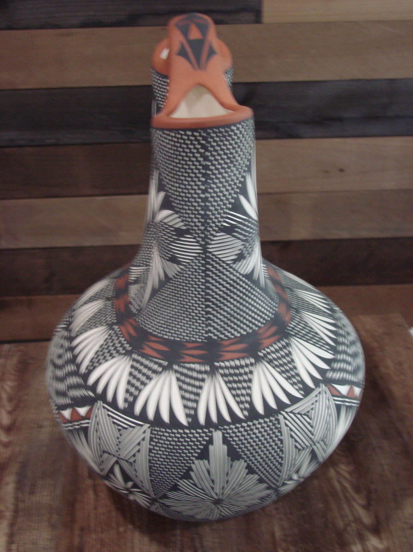 Native American Acoma Pueblo Fine Line Hand Painted Wedding Vase by Vallo