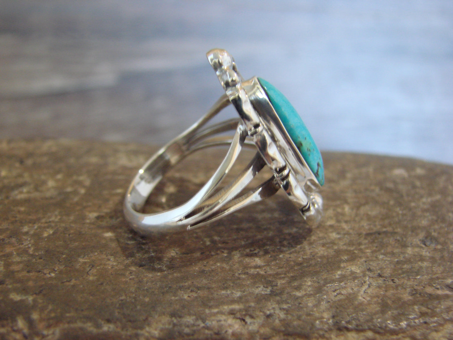 Native American Sterling Silver & Turquoise Ring - Size 7 - Saunders