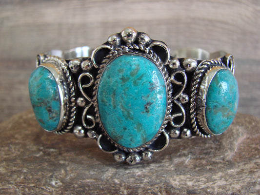 Native American Indian Nickel Silver & Turquoise Bracelet by Cleveland
