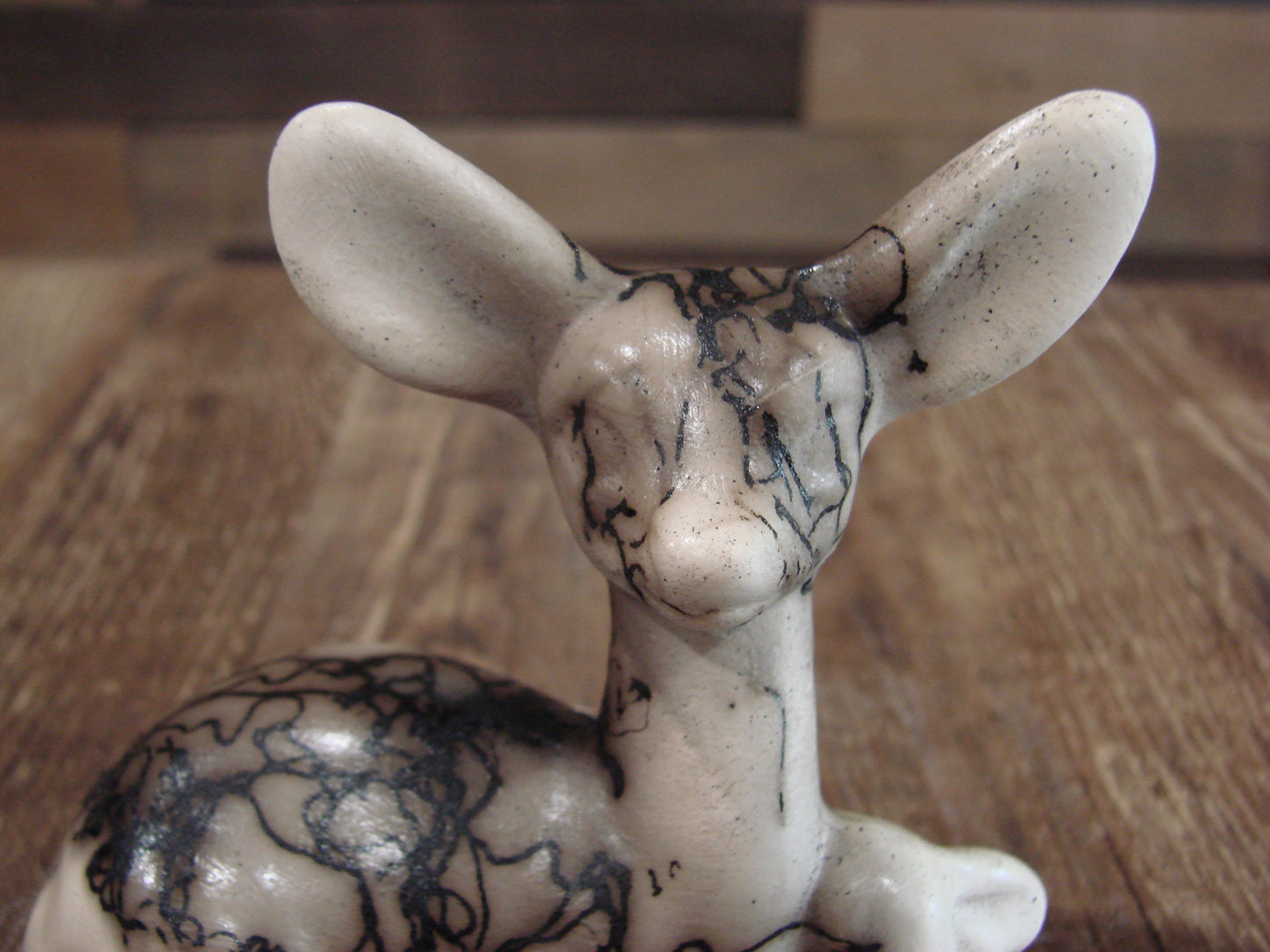 Small Native American Pottery Horse Hair Fawn Sculpture by Vail