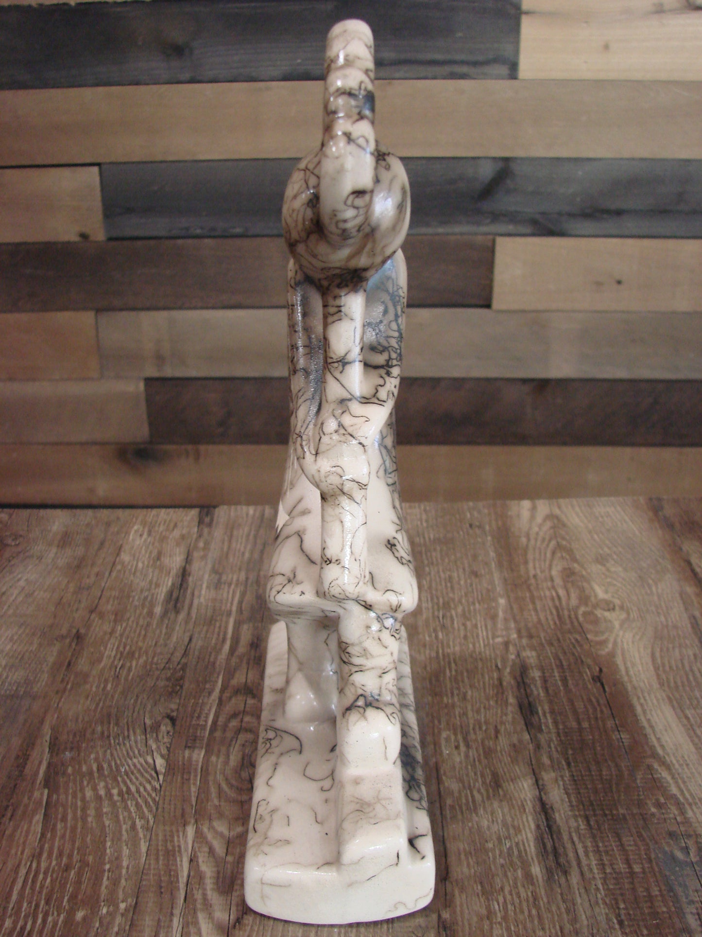 Native American Pottery Horse Hair Kokopelli Sculpture by Vail