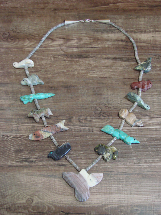 Hand Carved 28" Multi Stone Fetish Necklace by Matt Mitchell
