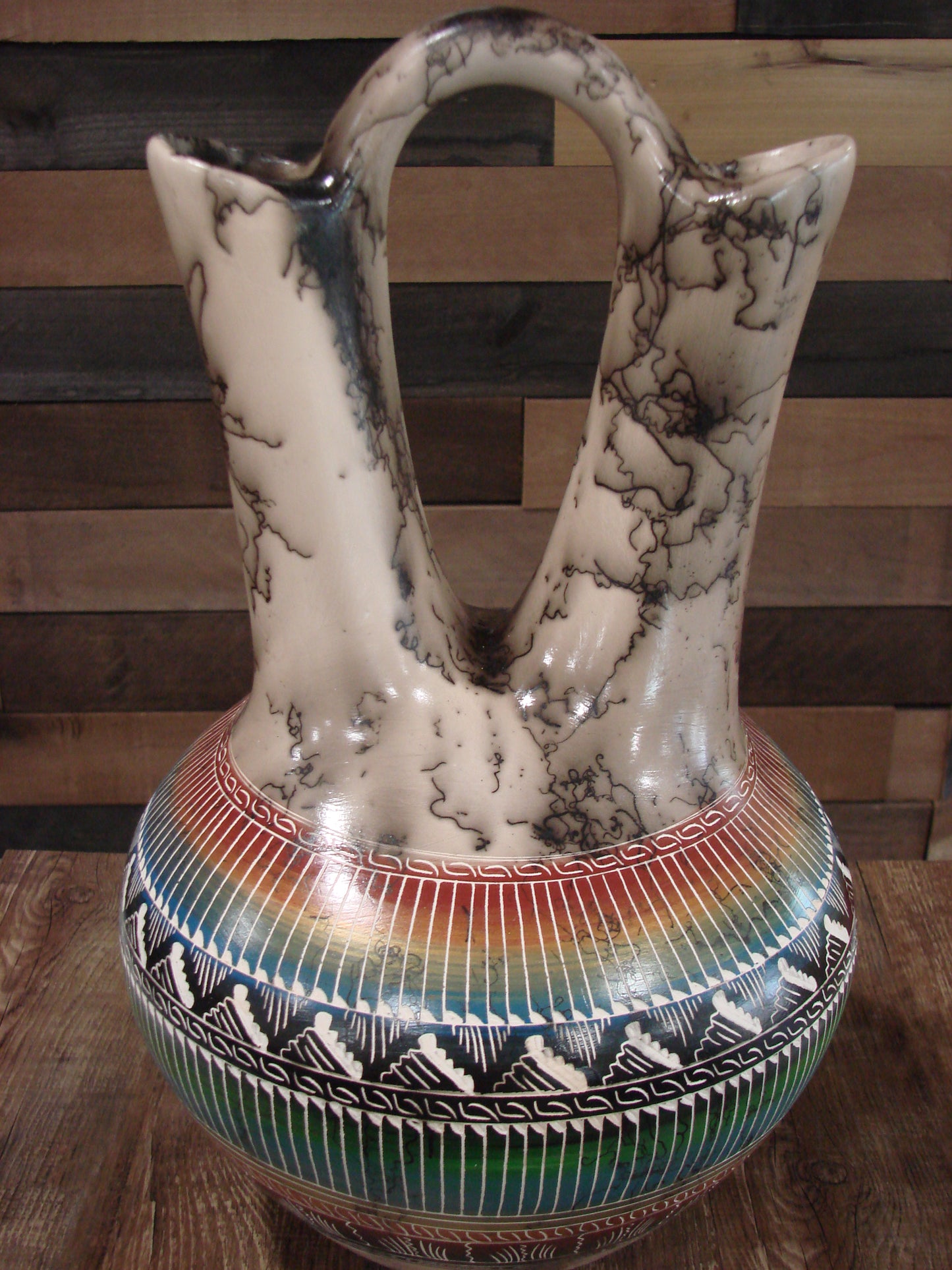 Native American Navajo Hand Etched Horse Hair Wedding Vase - Benally