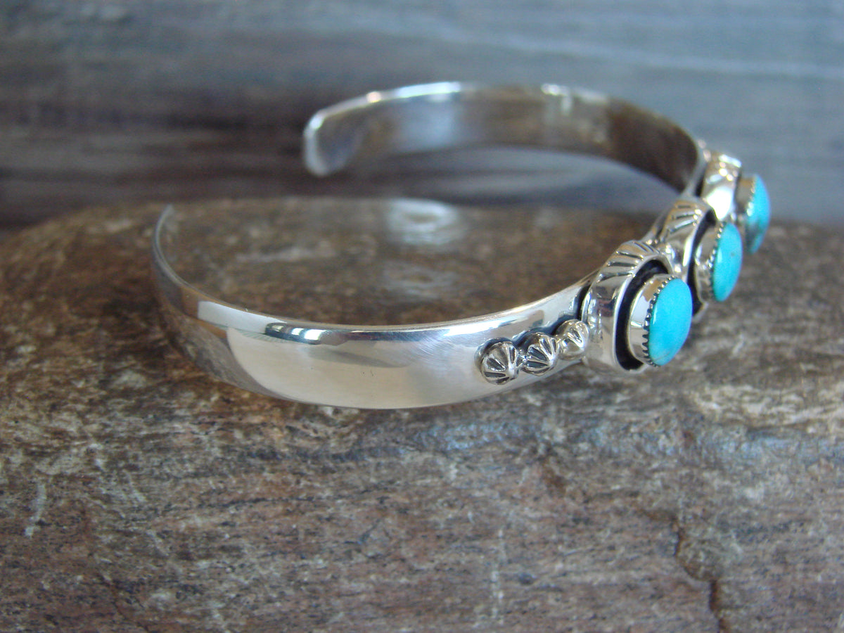 Native American Sterling Silver & Turquoise Row Bracelet by Yazzie