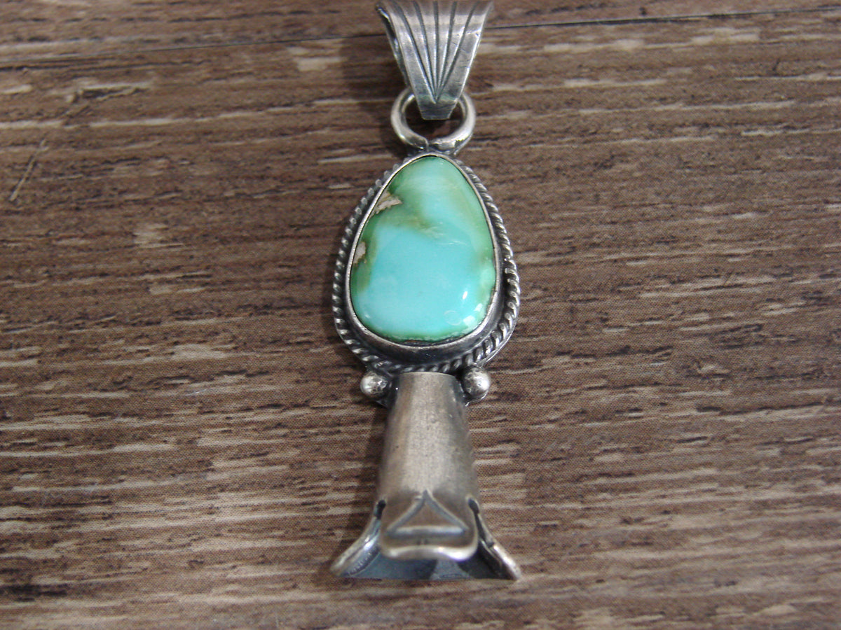 Native American Sterling Silver & Turquoise Squash Blossom Pendant by Betone