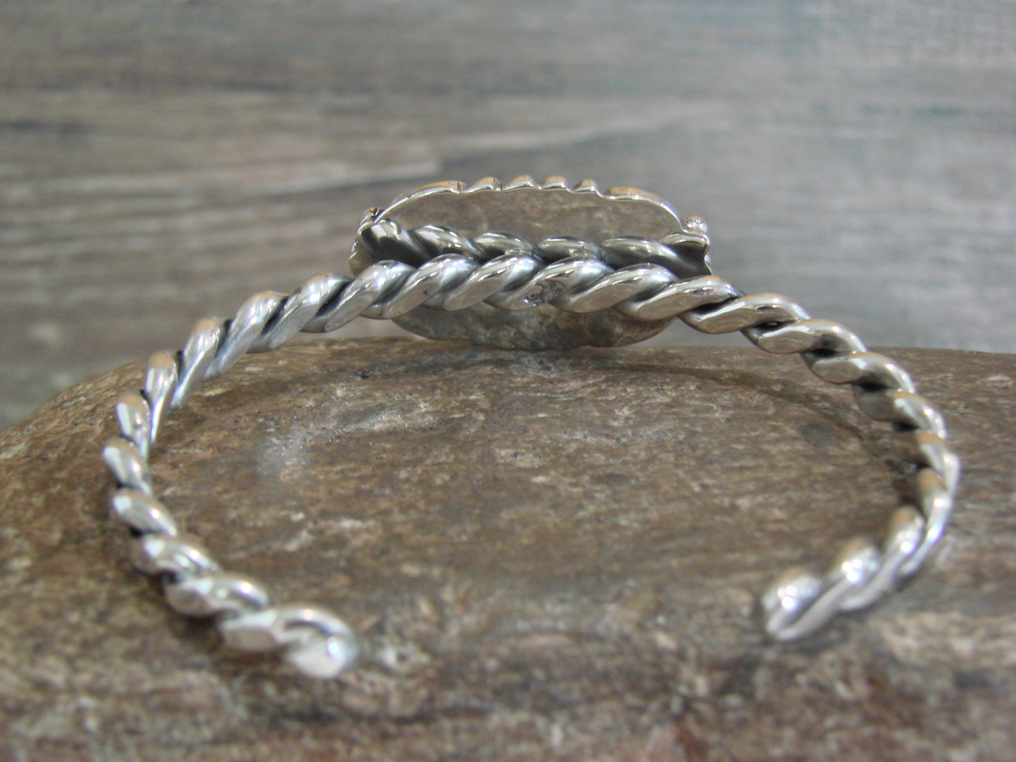 Native American Sterling Silver White Buffalo Turquoise Bracelet by Silversmith