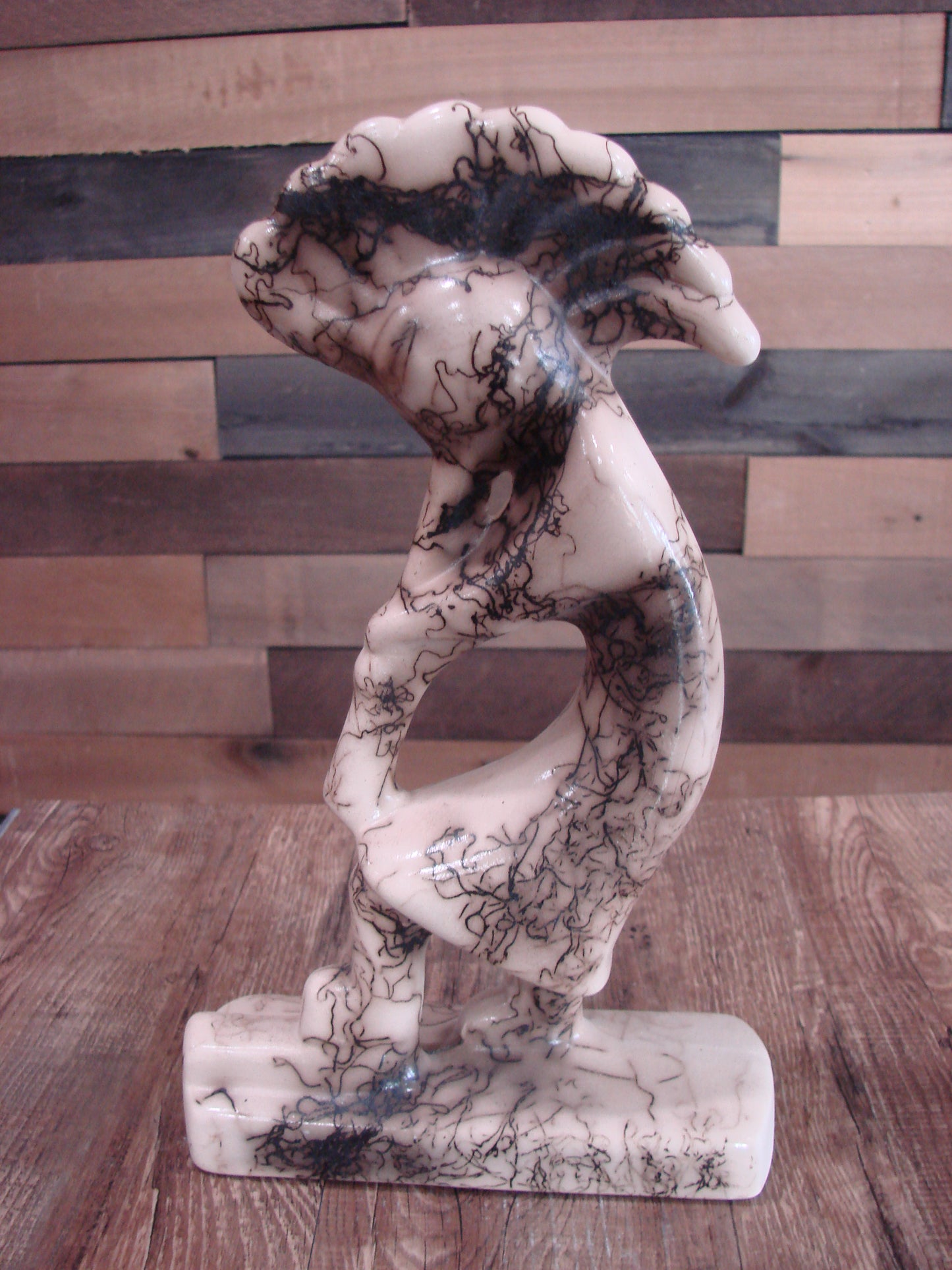 Native American Pottery Horse Hair Kokopelli Sculpture by Vail