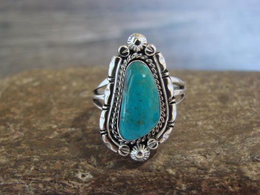 Native American Sterling Silver & Turquoise Ring - Size 8 - Saunders