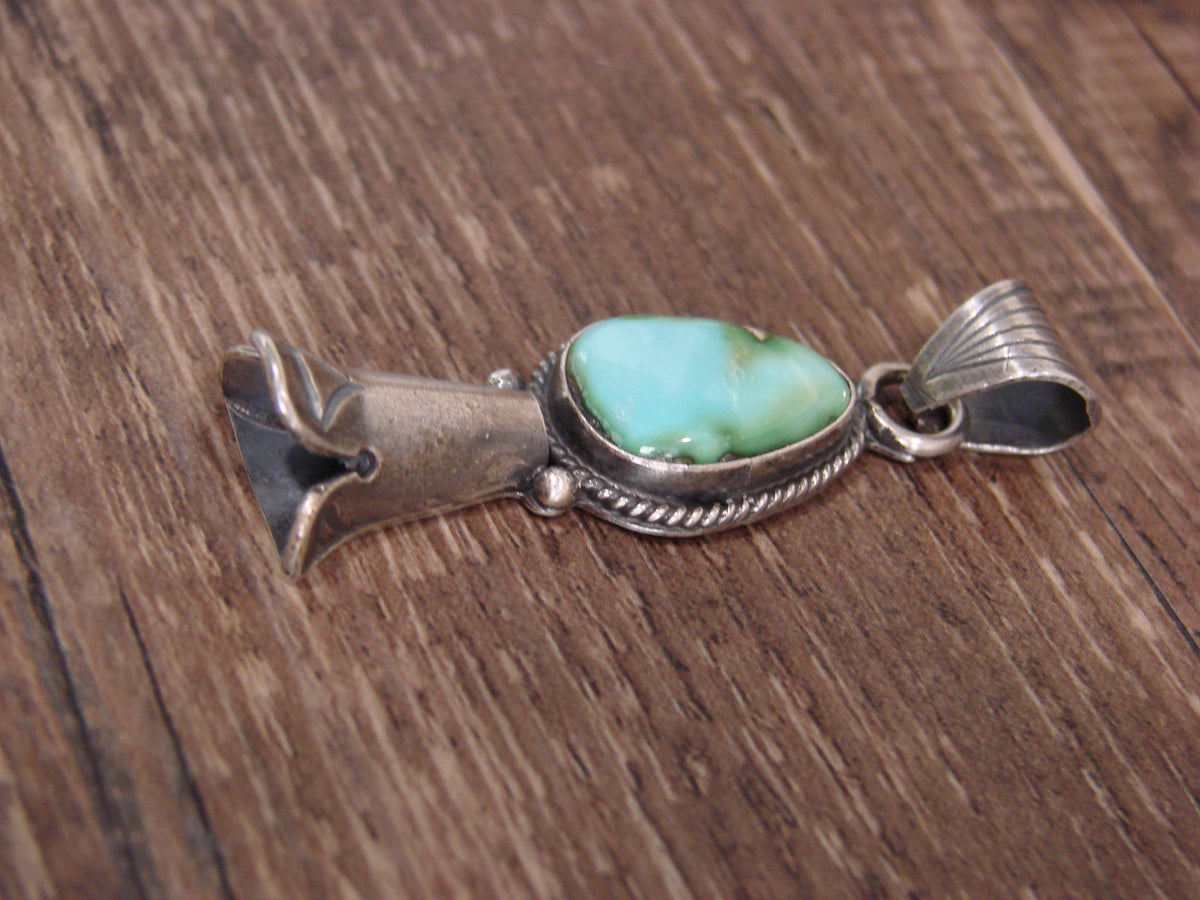 Native American Sterling Silver & Turquoise Squash Blossom Pendant by Betone