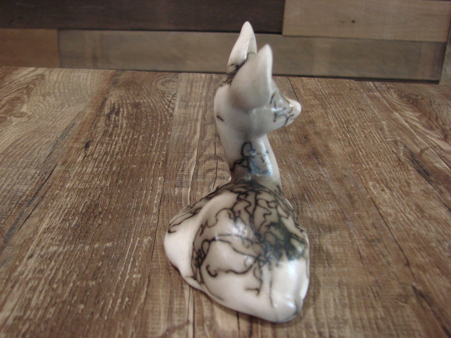 Small Native American Pottery Horse Hair Fawn Sculpture by Vail