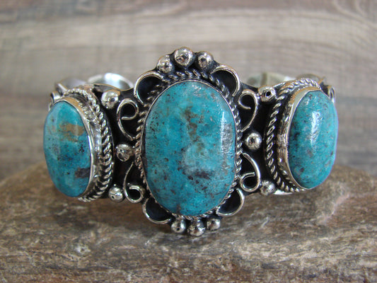 Native American Indian Nickel Silver & Turquoise Bracelet by Cleveland