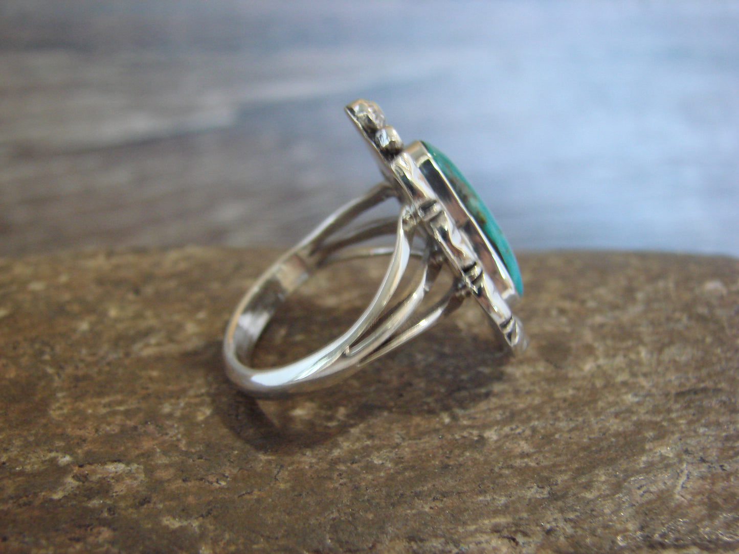 Native American Sterling Silver & Turquoise Ring - Size 8 - Saunders