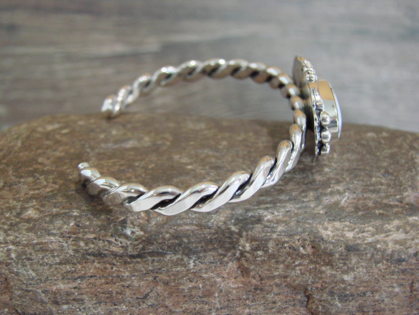 Native American Sterling Silver White Buffalo Turquoise Bracelet by Silversmith