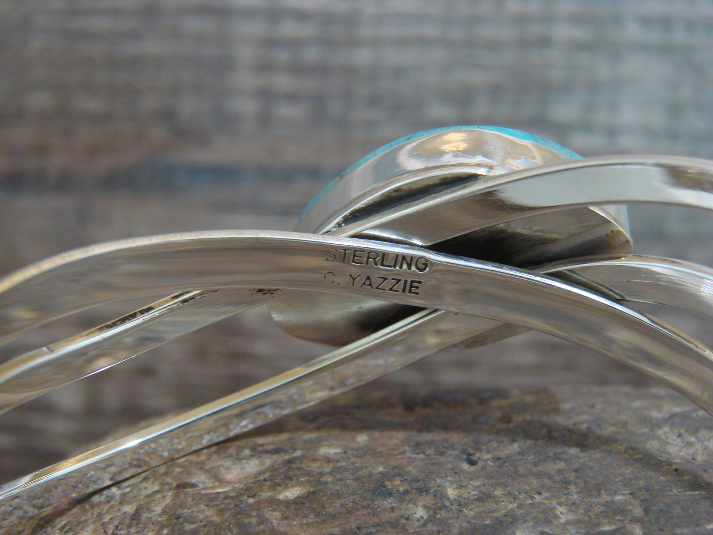 Native American Sterling Silver & Turquoise Bracelet Signed Yazzie