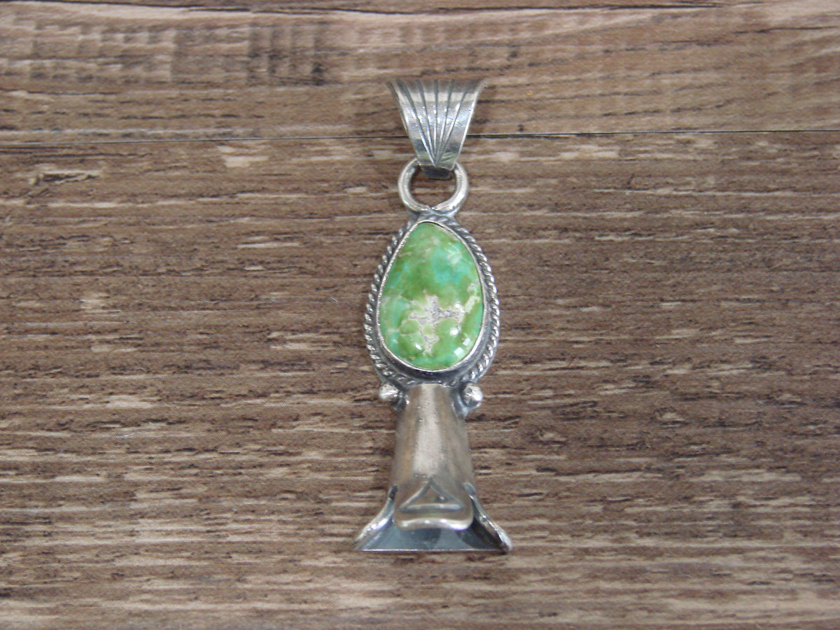 Native American Sterling Silver & Turquoise Squash Blossom Pendant by Betone