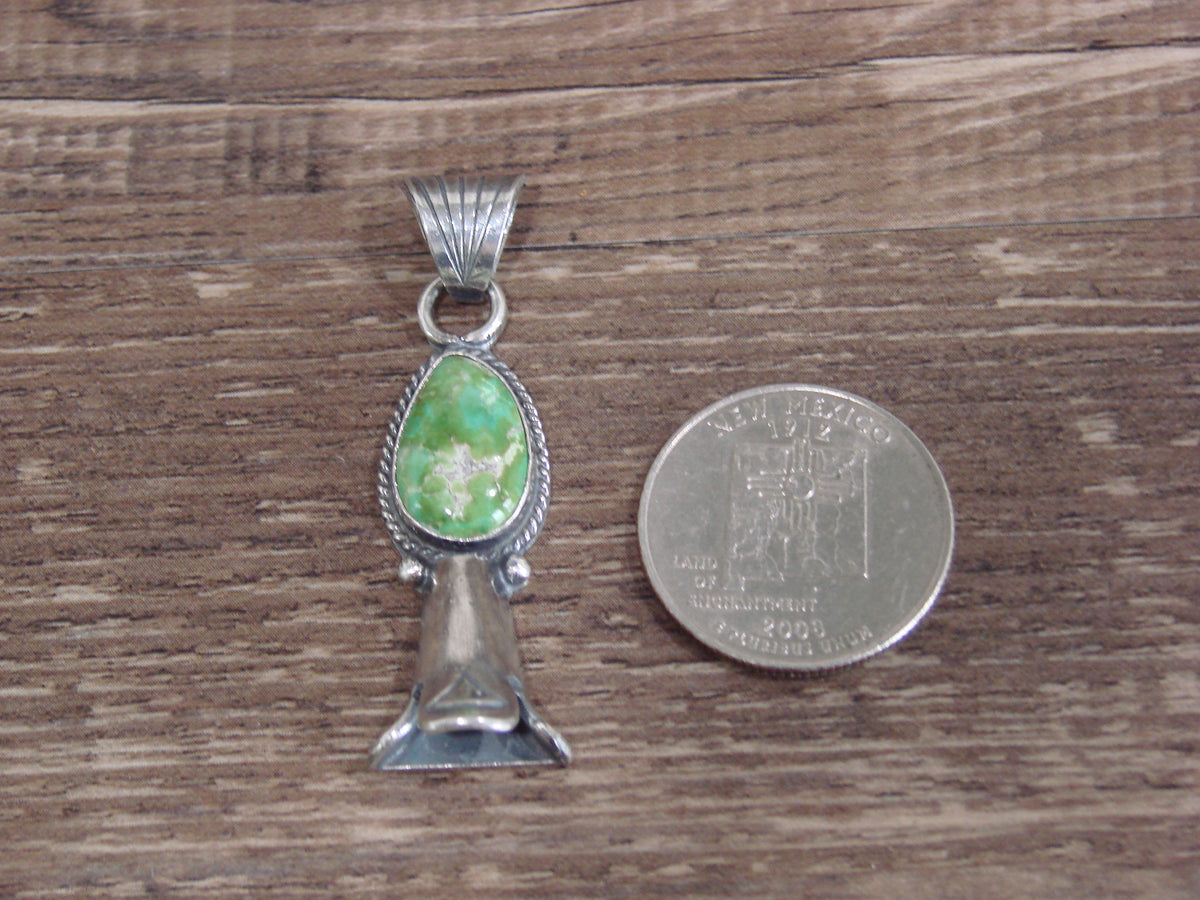 Native American Sterling Silver & Turquoise Squash Blossom Pendant by Betone