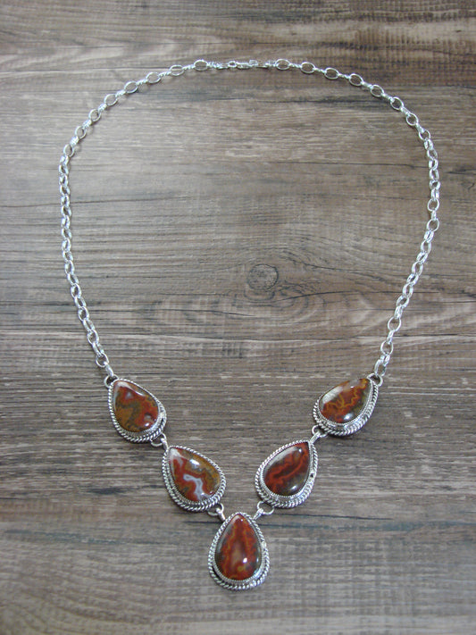 Native American 24" Sterling Silver & Seed Agate Link Necklace by Johnson