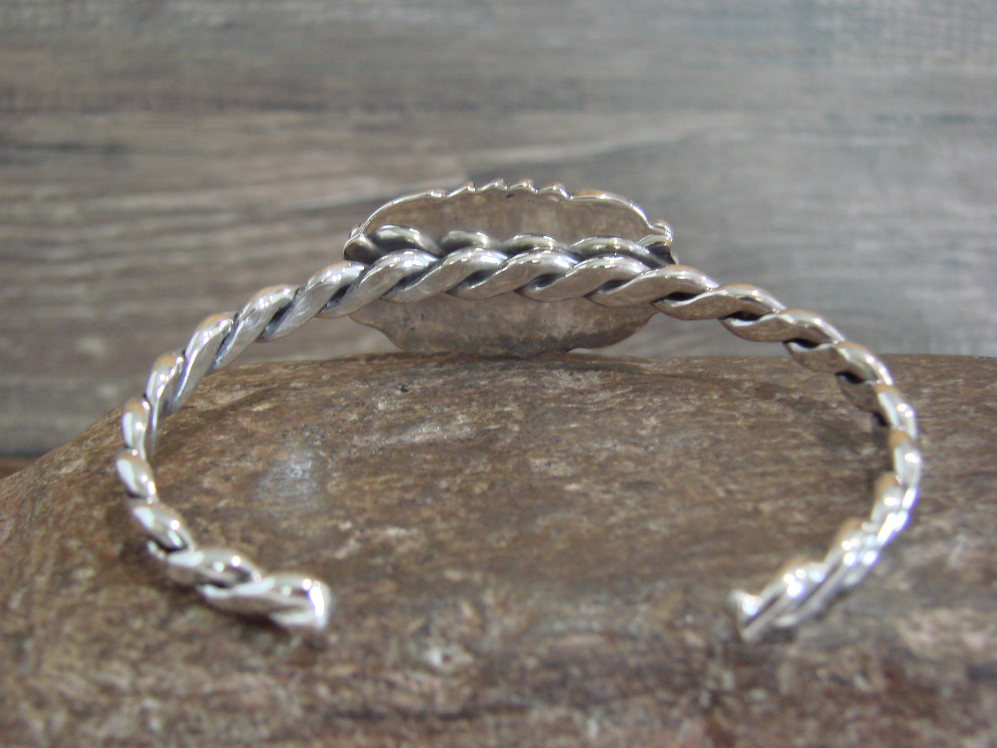 Native American Sterling Silver White Buffalo Turquoise Bracelet by Silversmith