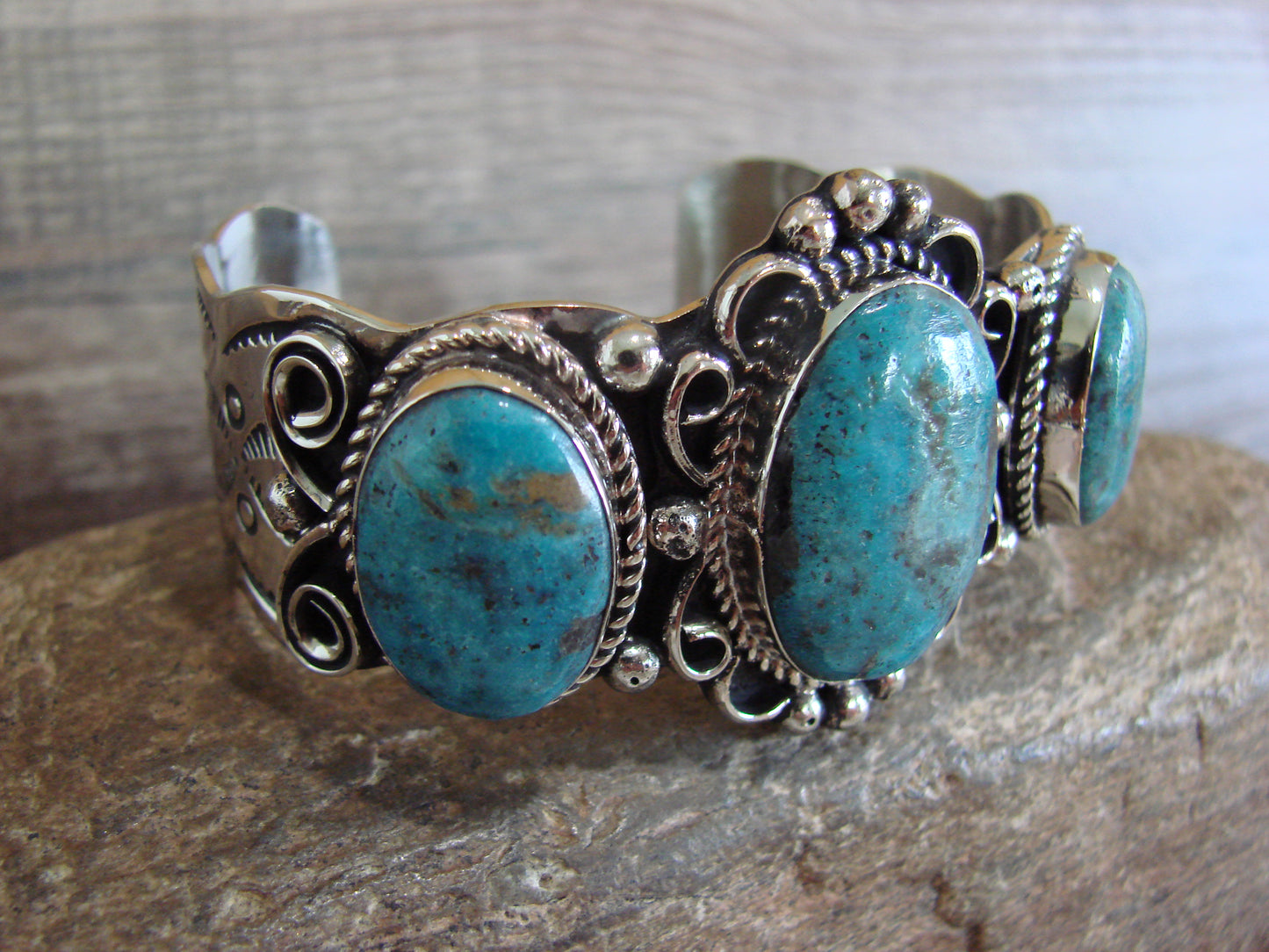 Native American Indian Nickel Silver & Turquoise Bracelet by Cleveland