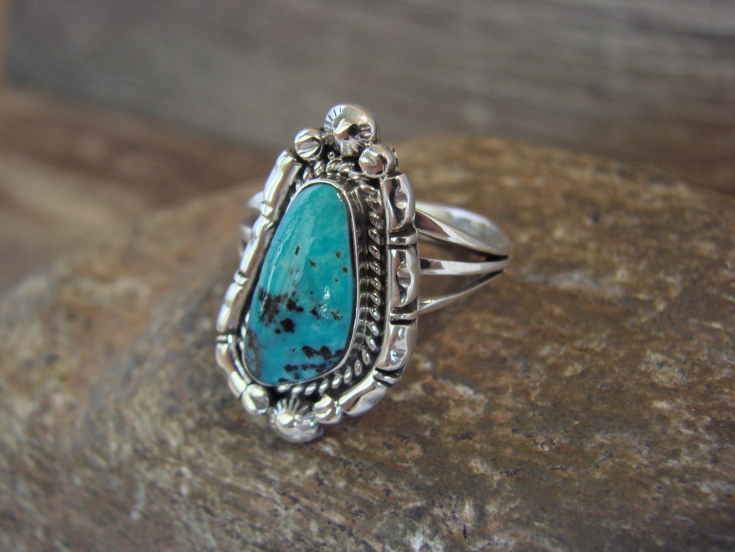 Native American Sterling Silver & Turquoise Ring - Size 9 - Saunders
