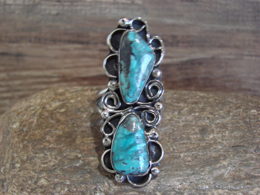 Native American Nickel Silver & Turquoise Ring by Cleveland - Size 11