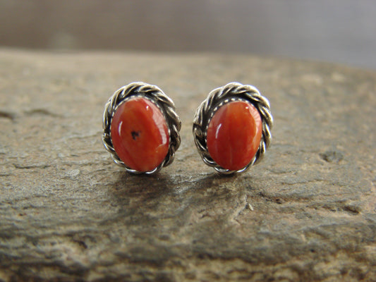 Native American Sterling Silver Oval Spiny Oyster Stud Post Earrings by Cachini
