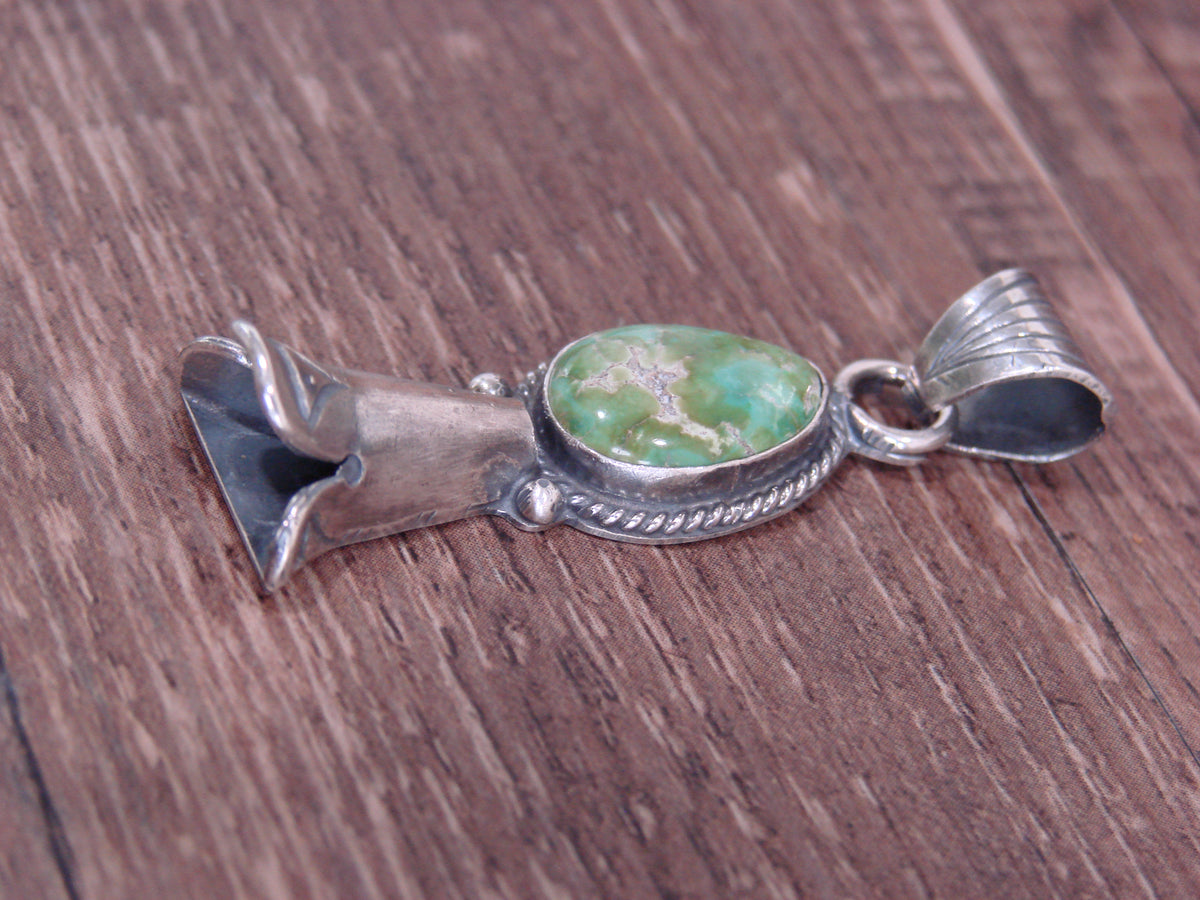 Native American Sterling Silver & Turquoise Squash Blossom Pendant by Betone