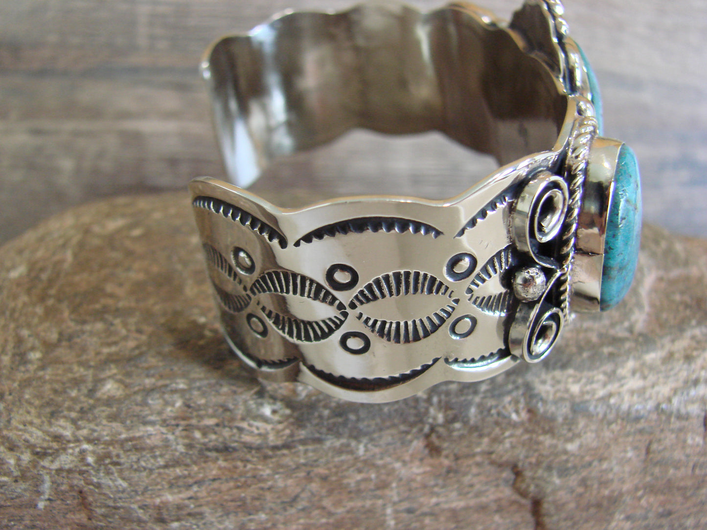 Native American Indian Nickel Silver & Turquoise Bracelet by Cleveland