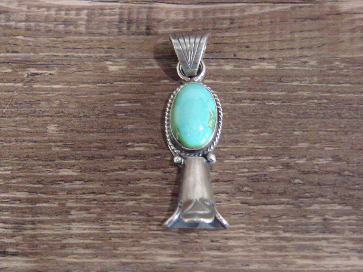 Native American Sterling Silver & Turquoise Squash Blossom Pendant by Betone
