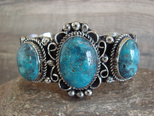 Native American Indian Nickel Silver & Turquoise Bracelet by Cleveland