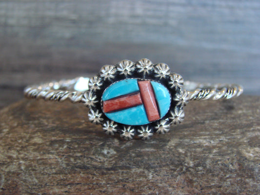 Native American Sterling Silver Turquoise & Spiny Bracelet by Jim