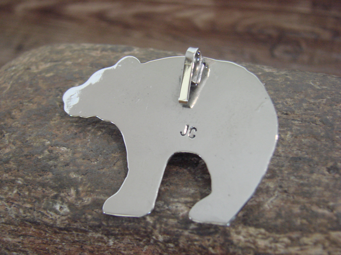Native American Nickel Silver & Turquoise Bear Pendant - Cleveland