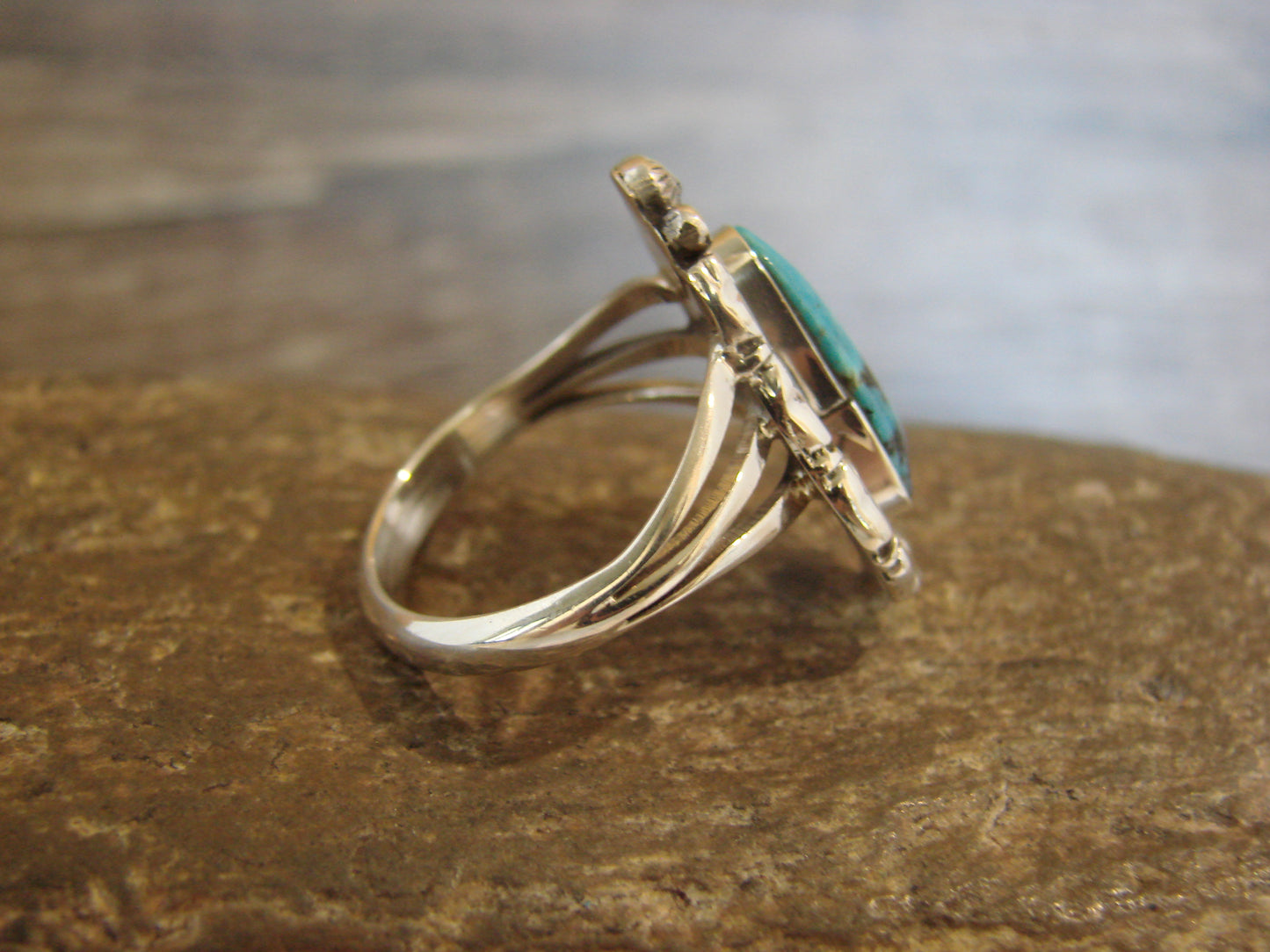 Native American Sterling Silver & Turquoise Ring - Size 9 - Saunders