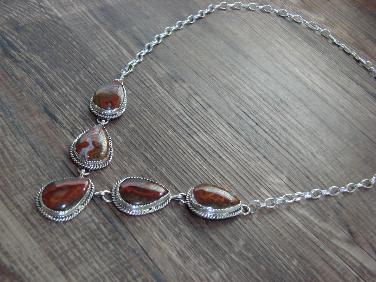 Native American 24" Sterling Silver & Seed Agate Link Necklace by Johnson