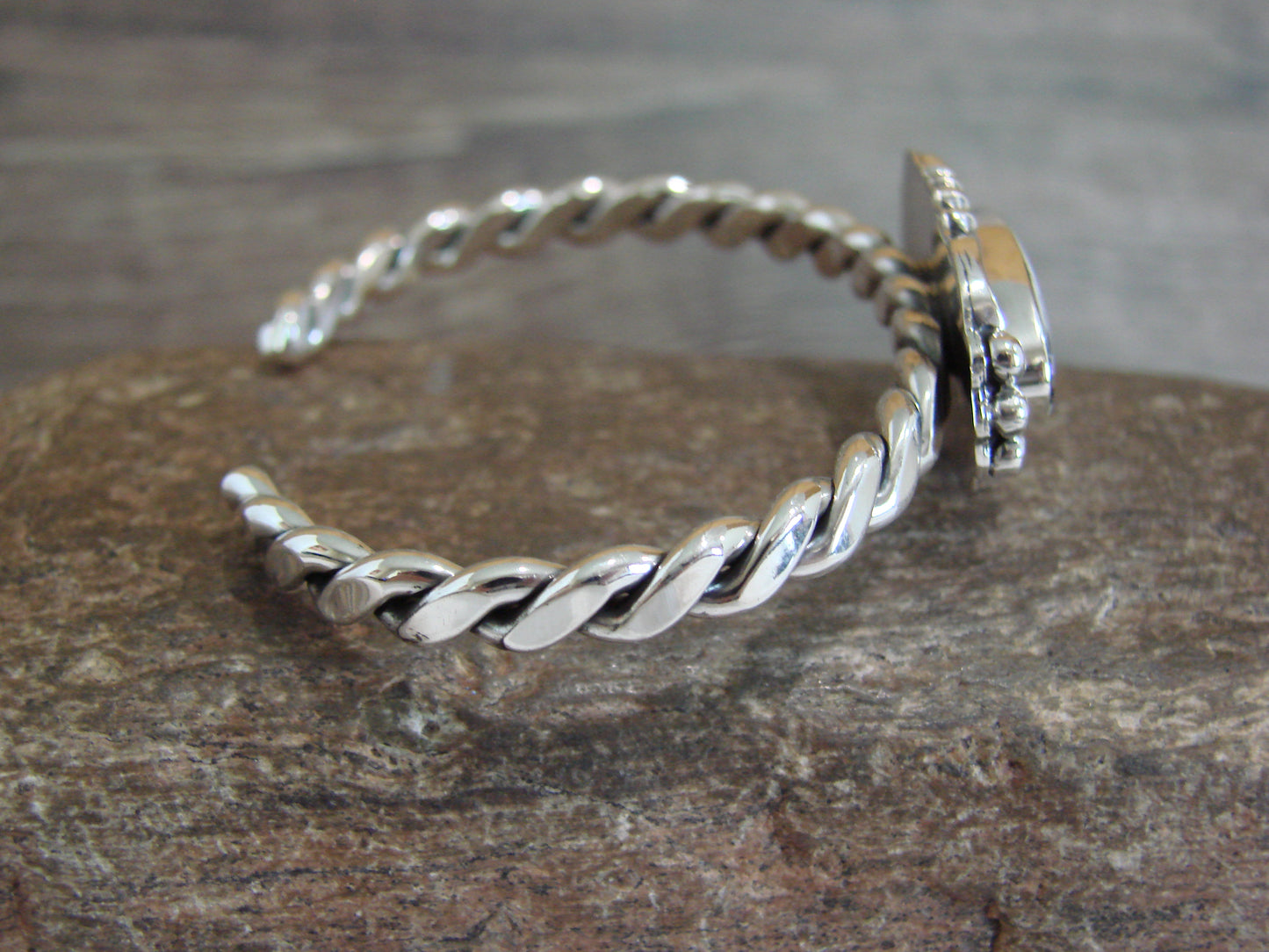 Native American Sterling Silver White Buffalo Turquoise Bracelet by Silversmith